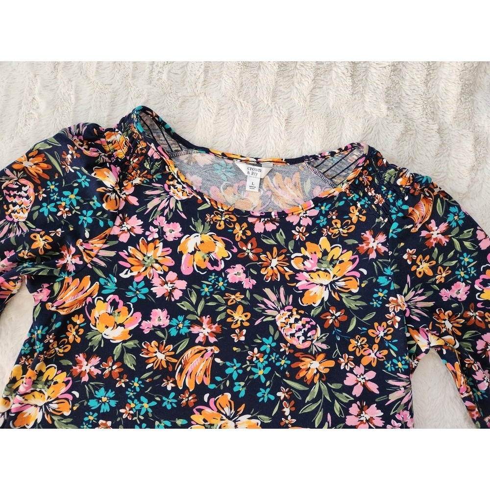 Crown & Ivy Black Multicolored Floral Blouse Womens Large